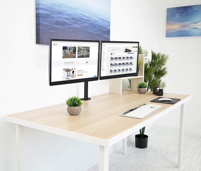 Mount-It! Dual Monitor Desk Stand, 19-32" Screens | Two heavy-duty height-adjustable arms with interchangeable C-clamp/grommet base, VESA 75/100 compatible. - Image 3