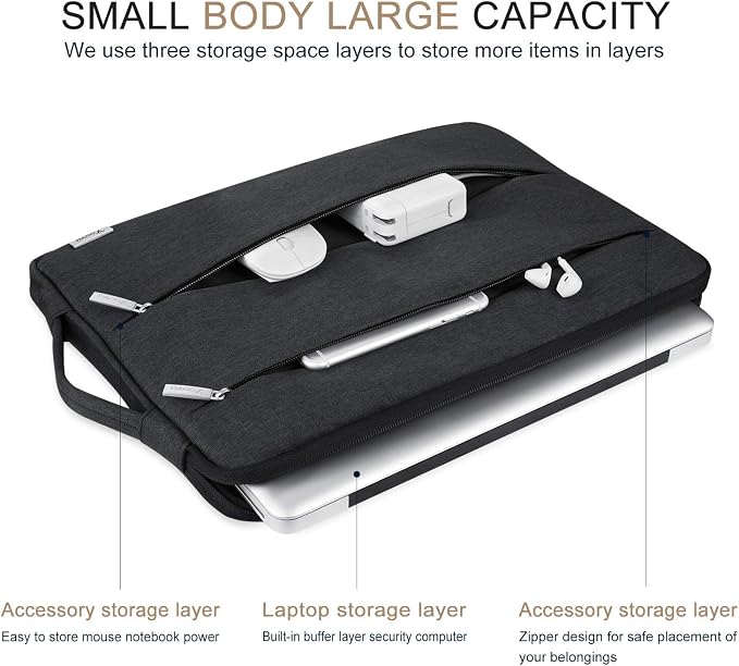 Voova 13.3-13 Inch Laptop Sleeve, Laptop Case, MacBook Case, Black | Slim splash-proof 13-inch laptop sleeve compatible with MacBook Pro M1-M5 Max, HP, Lenovo, Acer and Asus for daily use - Image 2