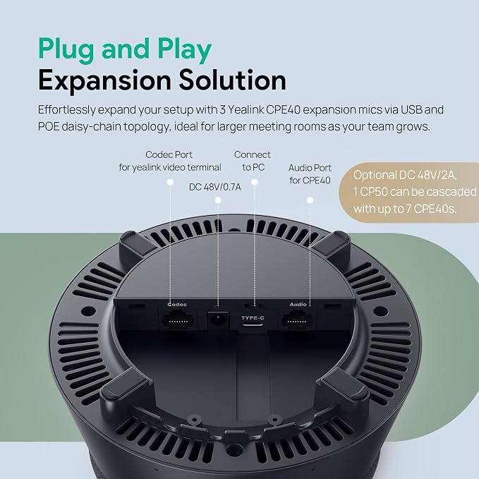 Yealink CP50 Conference Call Speaker and Microphone Teams Room Speakerphone | AI Noise Cancellation,8 Mics Array,Bluetooth,USB-C,Daisy Chain,19.69ft Pickup,360° Omni,Full-duplex,AGC,AEC,Medium to Large - Image 5