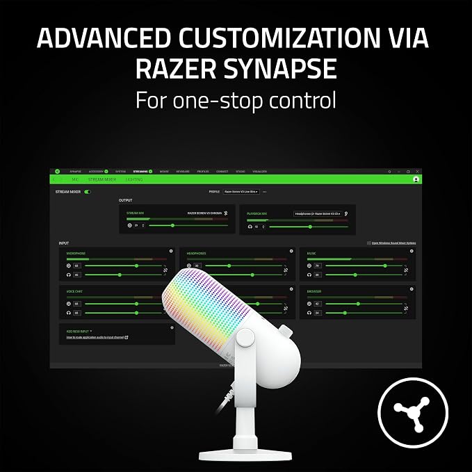 Razer Seiren V3 Chroma RGB, Stream & Game Reactive, USB Microphone, White | Tap-to-Mute Sensor, Condenser Mic, Digital Gain Limiter & Shock Absorber, Works with OBS, Discord, Zoom, Teams - Image 7