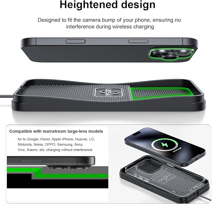 Wireless Car Phone Charger 15w Fast Chargers Charging pad Non Slip | Car Wireless Phone Charger for iPhone 17/16/15/14/13/12 Pro Max, for Samsung Galaxy S23 S22 S20 (1M Cable) - Image 5