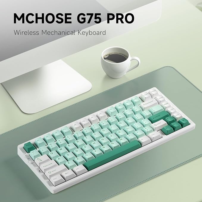 MCHOSE G75 PRO 75% Wireless Mechanical Keyboard, TKL Keyboards Tri-Mode BT5.0/2.4GHz/USB-C, Hot Swap Custom Creamy Keyboards Linear Switch, Double Shot PBT Keycaps RGB LED Backlit, White&Green - Image 2