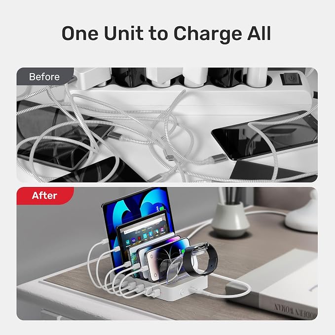 Unitek Multi USB C Charging Station, 6 Port Charger Organizer Dock with PD | Family Charging Dock for Multiple Devices, Support PD Fast Charging Compatible with iPad, iPhone, Android, Tablet and More - Image 5