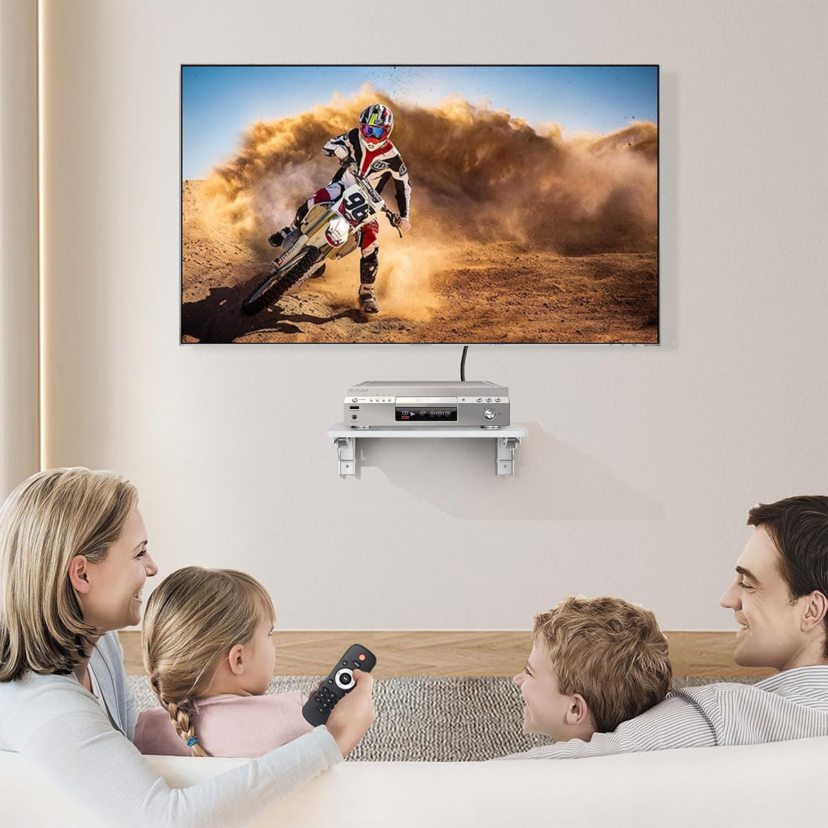 Projector Shelf for Wall, Wood Folding Wall Mount Shelf, White - Image 2