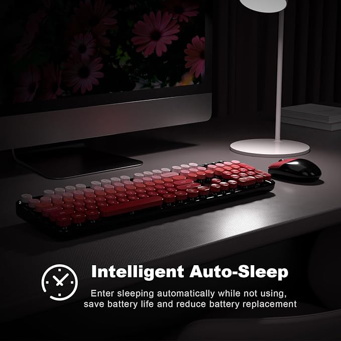 Wireless Keyboard and Mouse Combo, 2.4GHz Retro Full-Size Typewriter Keyboard with Number Pad and Wireless Mouse for PC/Laptop/Desktop/Windows (Black Red) - Image 4