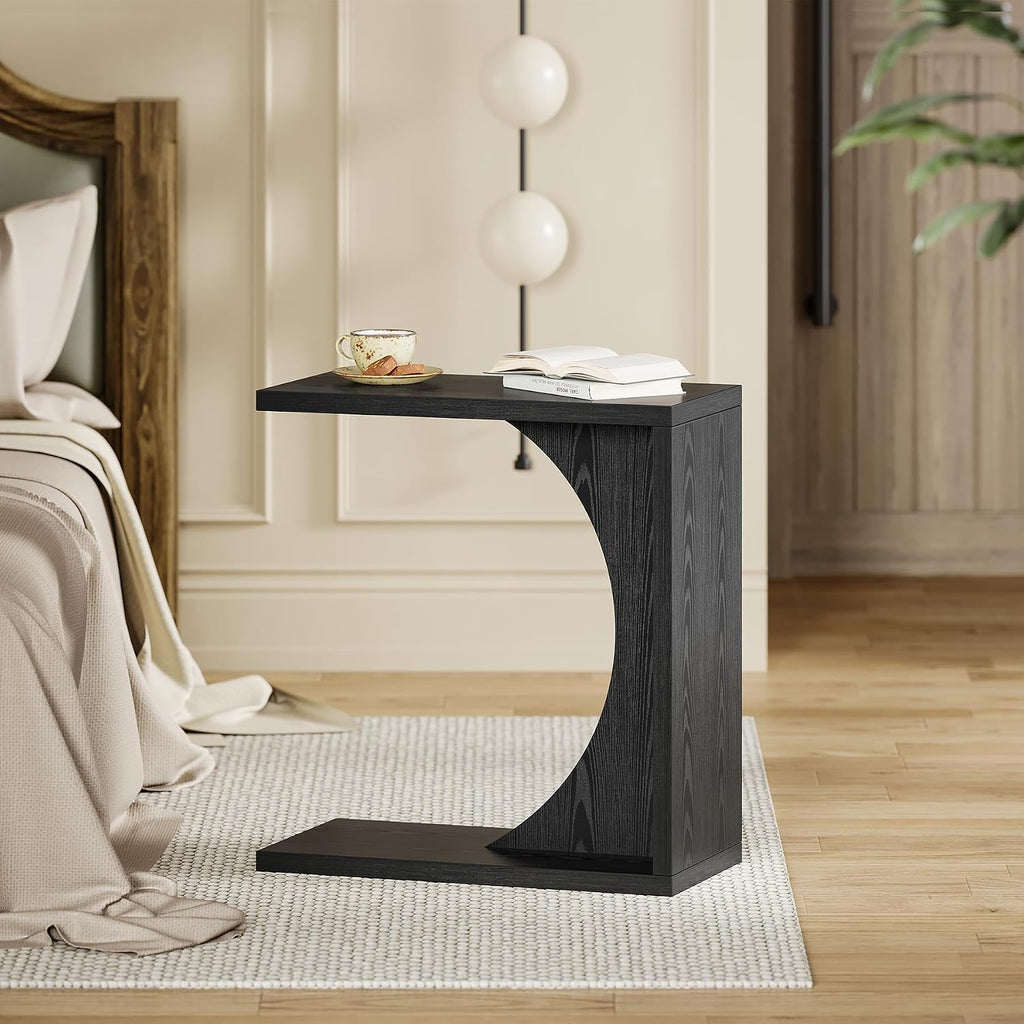 LITTLE TREE C-Shape End Table for Sofa & Bedroom - Small Side Table for Living Room, Over Couch Tray Stand for Laptop, Snacks, Books, Black, 2 Pack - Image 4