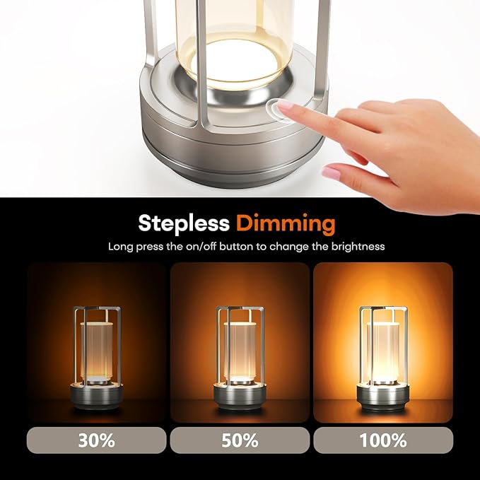 Rechargeable Cordless Small Metal Table Lamp, Stepless Dimming, 3-Color | Set of 2, 2600mAh Battery, Portable LED Desk Light, Cute, Suitable for Indoor/Outdoor/Restaurant/Bedroom/Bar/Coffee/Camping - Image 5