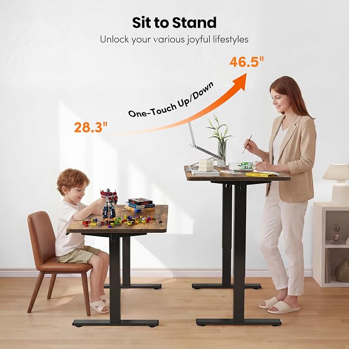 FEZIBO One-Piece Standing Desk, 55"x24" Seamless Tabletop Electric Height Adjustable for Home Office, Study Rooms & Multi-Device Workstations, Rustic Brown - Image 9