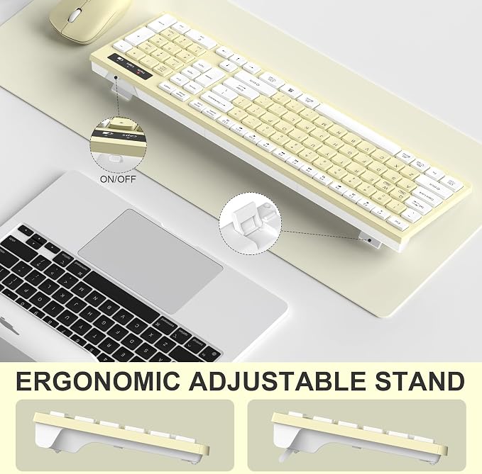 Wireless Keyboard and Mouse Combo Silent for Office and Home(Canary Yellow) | 2.4G Full Size Silent Cordless Keyboard with Tilt Legs,3-Level DPI Quiet Mouse,for Windows/Mac OS/Desktop/Laptop/PC - Image 4