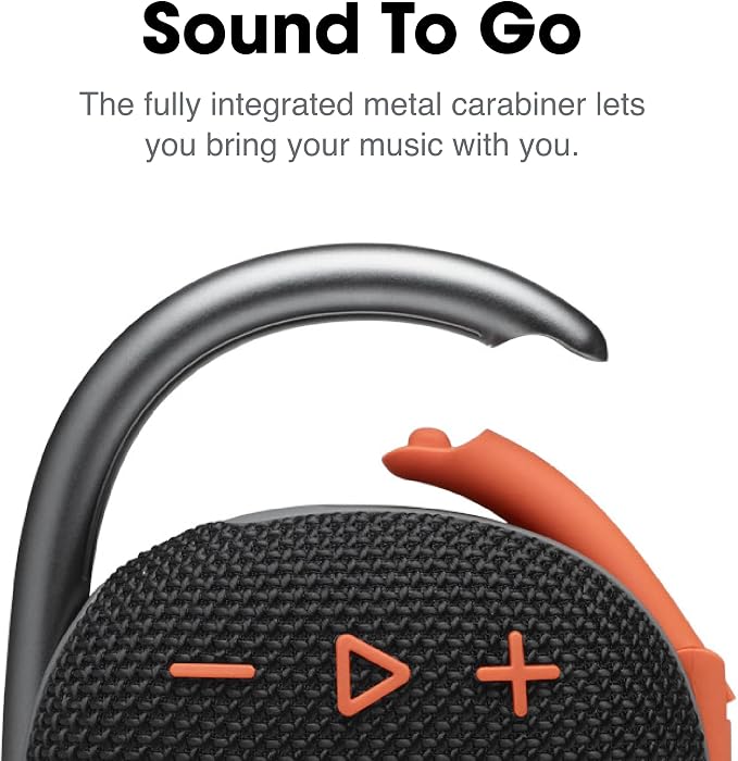 JBL Clip 4, Black/Orange - Portable Bluetooth 5.1 Speaker - Up to 10 Hours of Play - Waterproof & Dust Resistant - Includes Noise & Echo-Canceling Speakerphone - Image 3