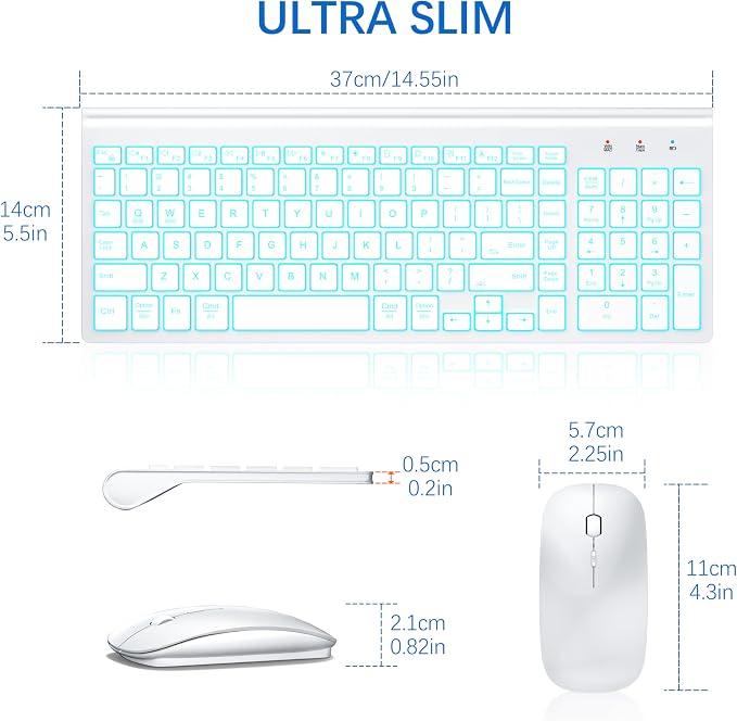 Wireless Backlit Keyboard and Mouse Ultra Slim Combo, TopMate - Matte White | 2.4G Silent Compact 2400DPI Mouse and Scissor Switch Keyboard Set, Batteries Included, for PC/Laptop/Windows/Mac/Gaming - Image 6