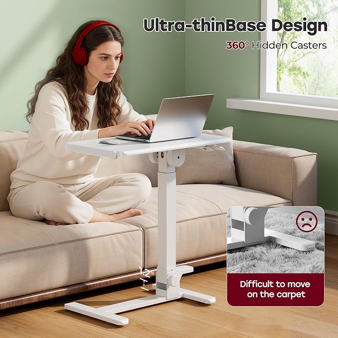 27" Foldable Mobile Standing Desk, No-Assembly Needed, White | Portable Computer Workstation for Small Space, Collapsible Standing Desk with 90° Tiltable Desktop for Storage - Image 6