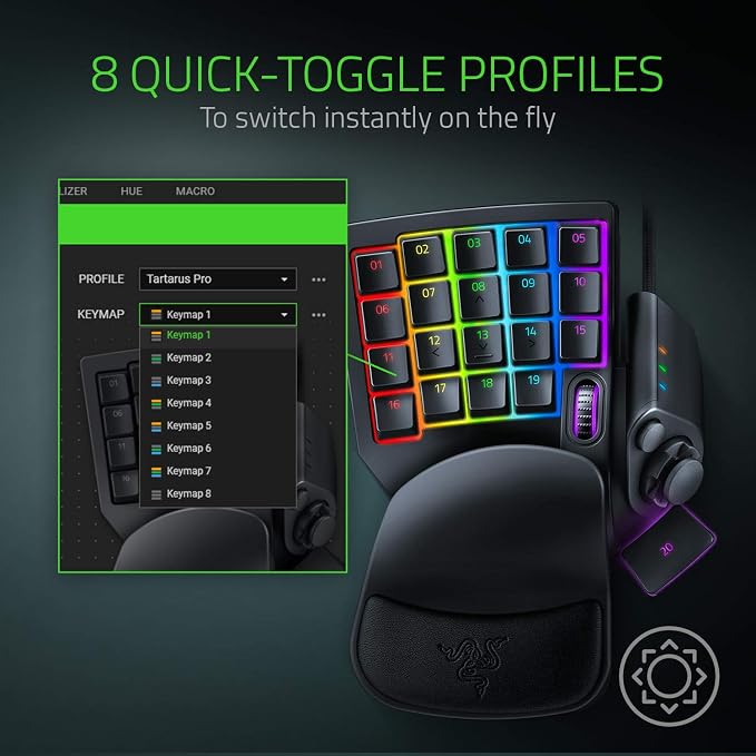 Razer Tartarus Pro Gaming Keypad: Analog-Optical Key Switches - Rapid Trigger - Adjustable Actuation - 32 Programmable Keys - Customizable Macros - Chroma RGB Lighting - Classic Black | Rapid Trigger, Adjustable Actuation, 32 Programmable Keys, Customi... - Image 5