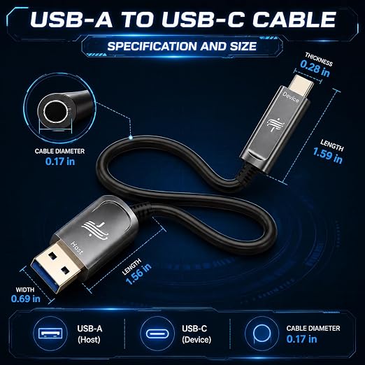 Fiber Optic USB A to USB C Cable 50ft 10Gbps Active Optical | Long-Distance USB-C Extension,EMI-Free for 4K Video Conferencing Rooms, Industrial Equipment,Data Center - Image 6