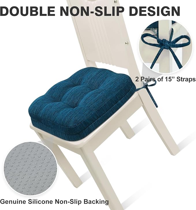 Shinnwa Dining Chair Cushions Set of 6, Dual-Layer Memory Foam Kitchen Chair Cushions, Patented Design Seat Pads with Ties, 16.5 x 16.5 x 3.5in, 6 Pack, Navy Blue - Image 5