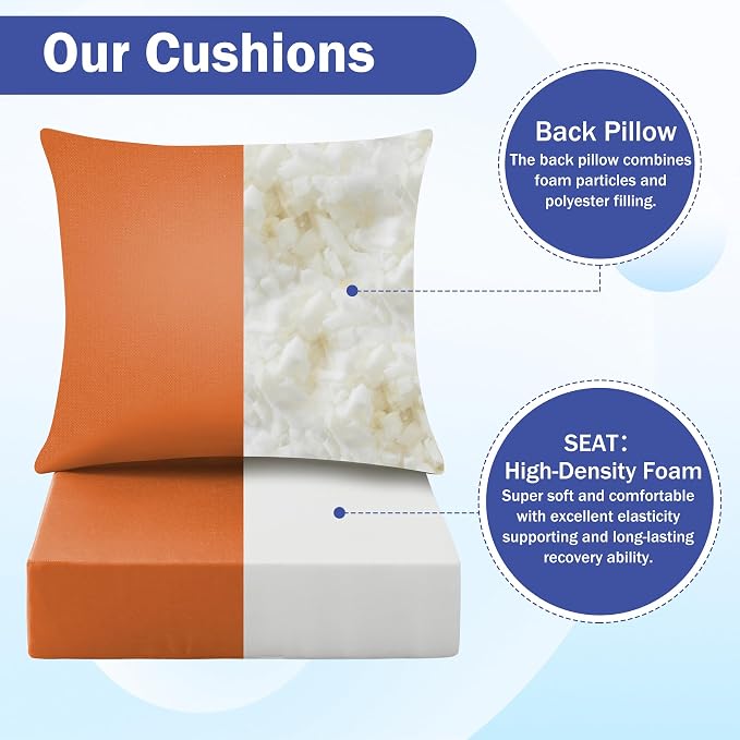 IASEAHK Outdoor Seat Cushion Set, Waterproof & Fade Resistant Patio Chair Cushions, Outdoors Cushion for Patio Furniture, 24 x 24 x 4 Inch, Outdoor Couch Cushions with Handle and Ties, Spice - Image 4