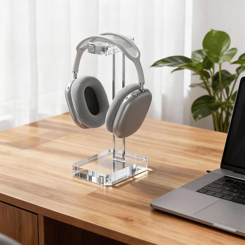 Headphone Stand Headset Holder for Desk, Solid Christal-Clear Acrylic with Silver Hardware Earphone Hanger for Gaming Room Office Accessories - Image 5