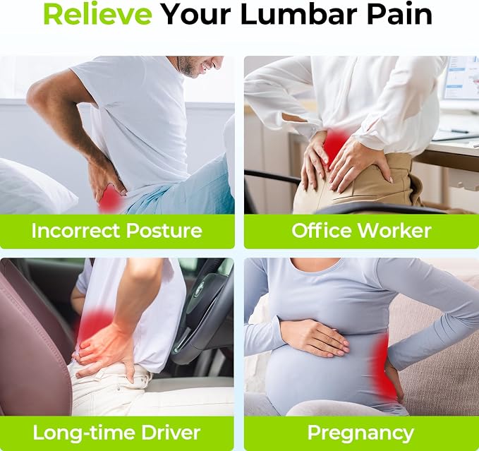 AUVON Office Lumbar Support Pillow with Patented Bulge for Back Support | Ergonomic Office Home Essentials Improve Posture, Memory Foam Chair Cushion for Home, Office, Car, Mesh Cover, Double Straps - Image 2