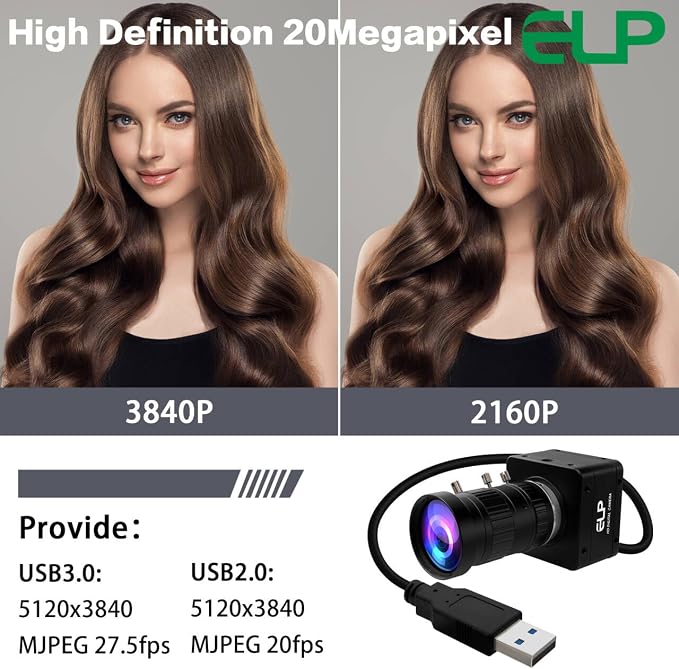 ELP Ultra HD 20MP Varifocal USB 3.0 Camera for Computer Manual Zoom 3840P USB3.0/2.0 Lightburn Cameras for Windows Linux Mac Pi 5-50mm 10X Variable Focus AR2020 High Speed 4K 30FPS Webcam for PC - Image 4