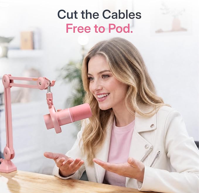 MAONO PD200W Hybrid Wireless Podcast Equipment Bundle for 2 | XLR USB Dynamic Microphone Kit with 2 Desktop Stand, Software, Noise Cancellation, for Co-hosted, Content Creation, Pink - Image 2