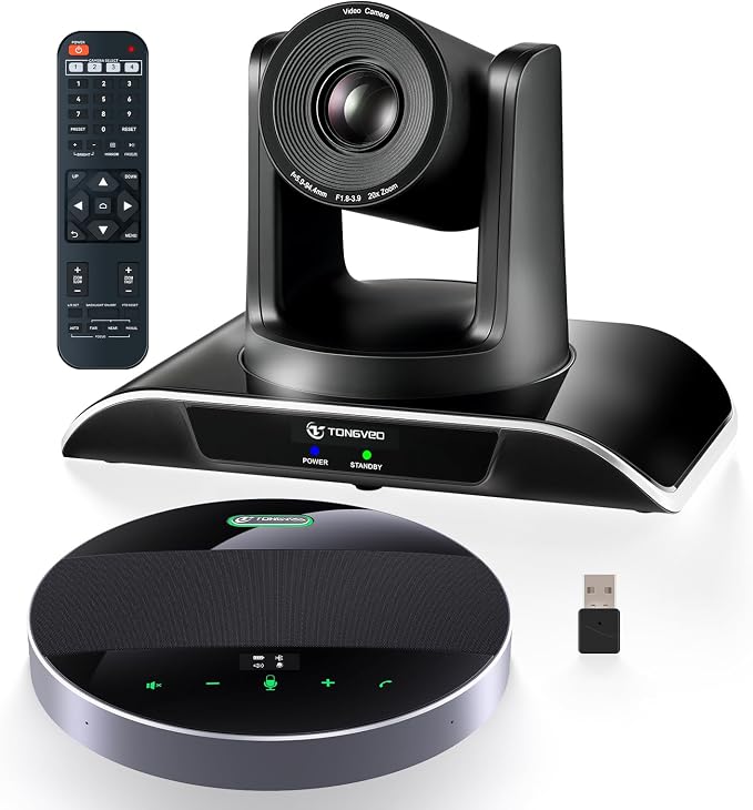 20x Zoom Conference Room Camera System TONGVEO All-in-1 Video and Audio Conferencing System 20X Optical Zoom USB3.0 HDMI PTZ Camera and Conference speaker with microphone Bundle for large Meeting Room by TONGVEO