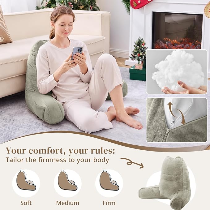 Sasttie Reading Pillow for Bed, Back Pillow for Sitting Up, Linen | 21" Backrest Support Cushion for Couch, Sofa, and Floor, Dorm Essentials, OEKO-TEX, Adjustable Down Alternative Fill - Image 3