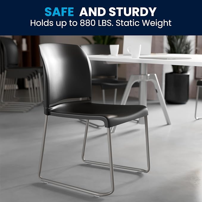 Flash Furniture Hercules Series Contoured Stacking Chairs for Waiting Rooms and Offices, Ergonomic Lobby Chairs with Curved Back, Set of 5, Black | Sled Base, Powder Coated, Contoured, 880 LBS. Weight Capacity - Image 10