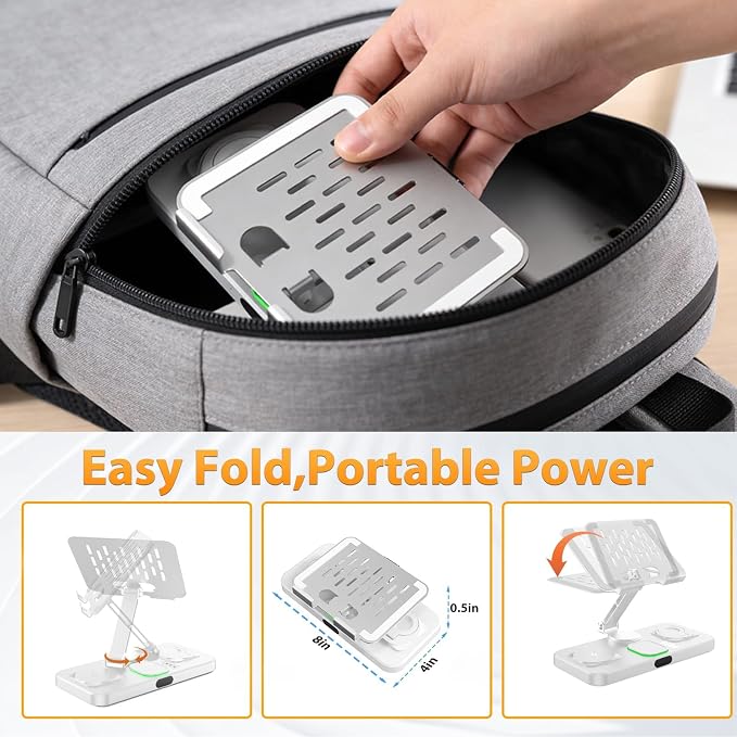 Wireless Charging Station for Apple Devices, Only for Apple Watch Charging | Included Type-C Cable for Tablet Charging, Foldable Wireless Charging Station, 7 Cycling Ambient Lights, Time Clock Display - Image 8