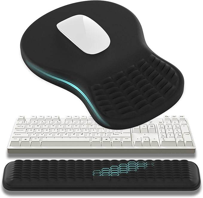 MEKASS Ergonomic Mouse Pad and Keyboard Wrist Rest Set, Super Soft Memory Foam Desk Wrist Support for Computer Keyboard, Non-Slip Arm Palm Rests Cushion for Typing Gaming Office Laptop Mac (Black) by Mekass