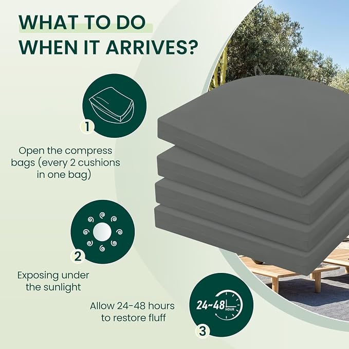 HARBOREST Outdoor Chair Cushions Set of 4, Water Resistant Patio Chair Cushions with Ties, Outdoor Seat Cushions for Patio Furniture, 17"x16"x2", Dark Grey - Image 5