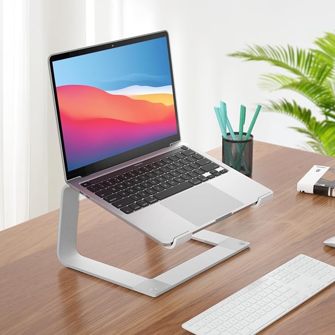 GleYo Laptop Stand for Desk Portable Computer Riser Metal Notebook Holder Printer Stand Office Desk Accessories Compatible with MacBook Air, Pro, Dell, HP, Lenovo and All 10-16" Laptops, Silver - Image 6