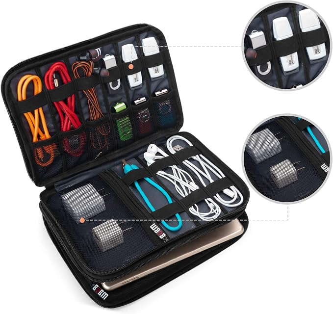BUBM Double Layer Electronic Accessories Organizer, Travel Gear Bag for Cables, USB Flash Drive, Plug and More, Perfect Size Fits for iPad mini (Medium, Gray) | Travel Gadget Bag for Cables, USB Flash Drive, Plug and More, Perfect Size Fits for iPad Mini - Image 2