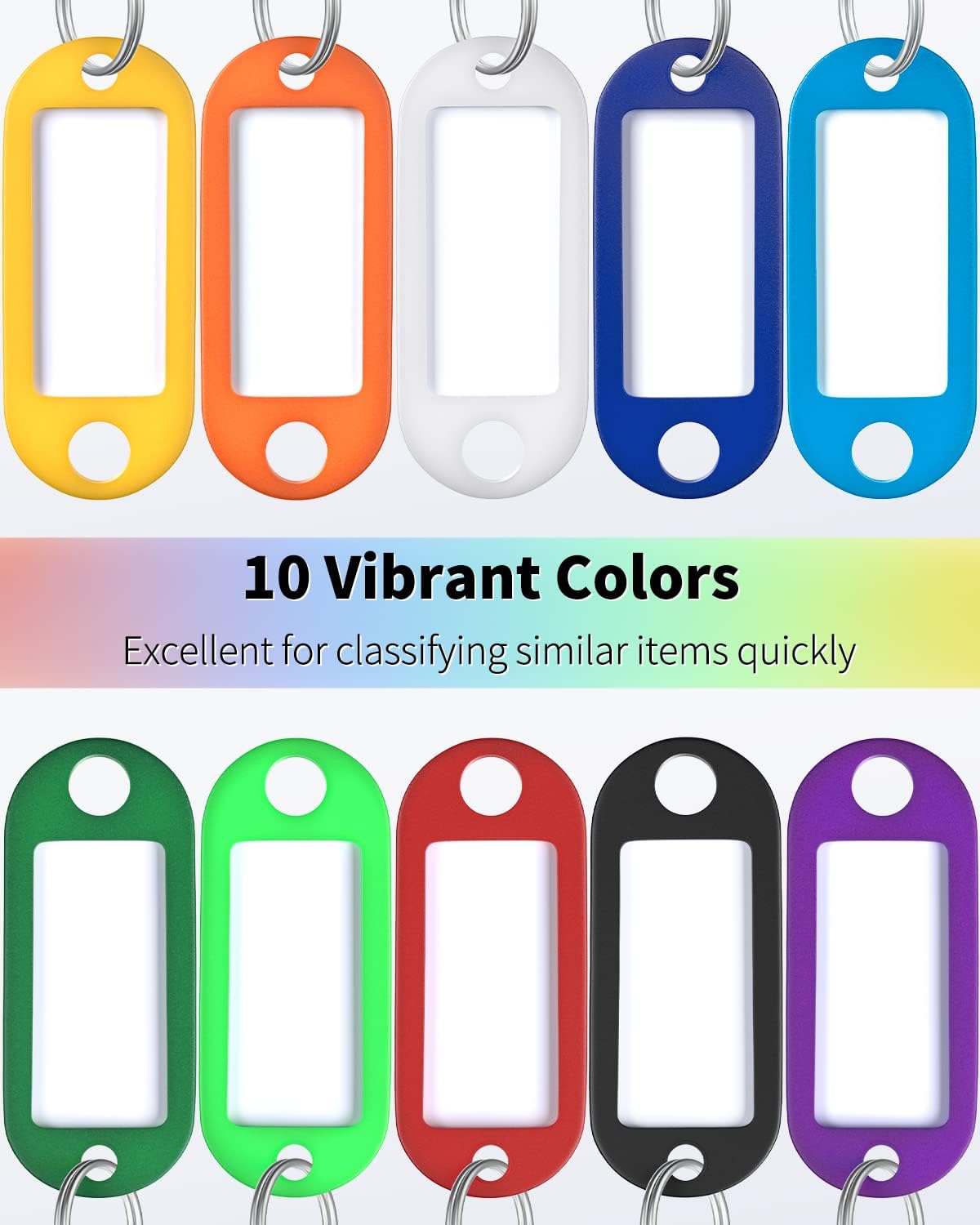 Uniclife 2 Inch Tough Plastic Key Tags in 10 Assorted Colors Item Identifiers Markers with Blank Paper Labels Protective Plastic Films and Split Rings, 10 Pack - Image 2