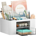 Marbrasse Pen Organizer with 2 Drawer, Multi-Functional Pencil Holder for Desk, Desk Organizers and Accessories with 5 Compartments + Drawer for Office Art Supplies (White) by Marbrasse