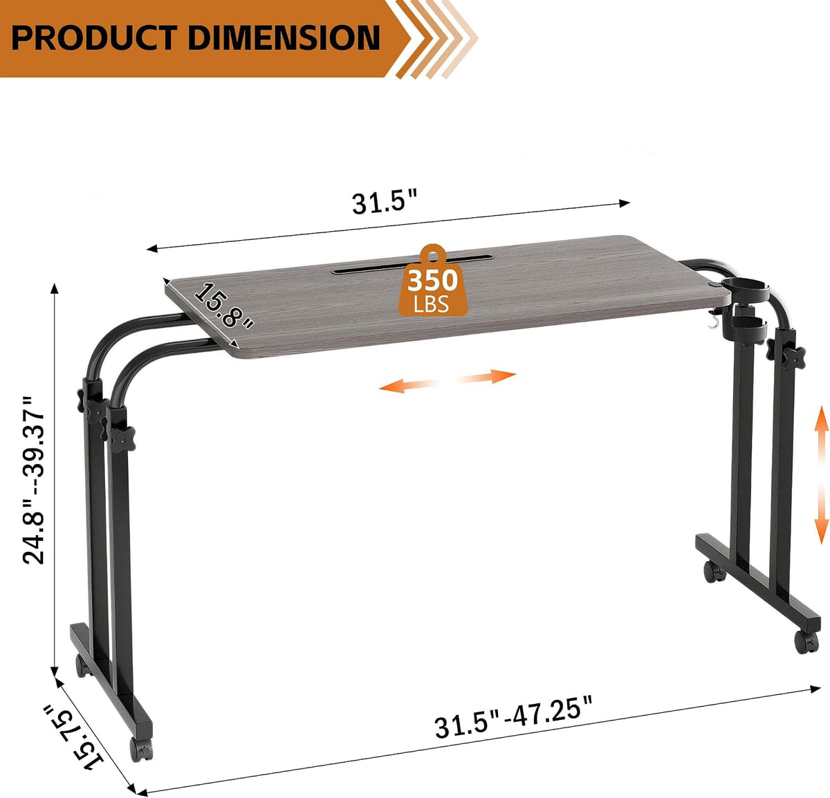 Recliner Table, Overbed Table, Wheelchair Table with Cup Holder - Image 2