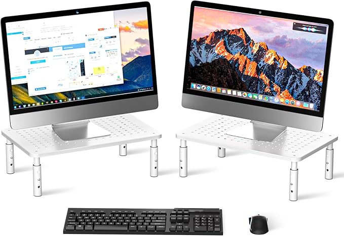 Monitor Stand Riser,3 Level Height Adjustable Desktop monitor stand for Computer, Laptop, Printer, Notebook with Vented Metal Platform 370X235MM 2 Packs,White by Bracwiser