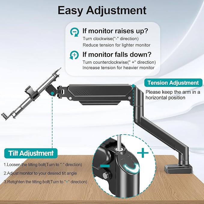 MOUNT PRO Laptop Arm Mount for Desk, 2 in 1 Function Monitor Laptop Stand, Fits Max 17" Notebook and 32" Computer Screen, Aluminum Single Monitor Holder with Adjustable Tray, Holds up to 22lbs - Image 8