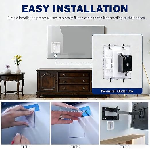 Wall Cable Concealer Management Kit, Recessed TV Outlet Box, in Wall TV Box Hidden Cable Connection Kit, Behind TV Outlet Box Recessed Wall Mount TV Box to Hide Power Cables and Low Voltage Wires - Image 4
