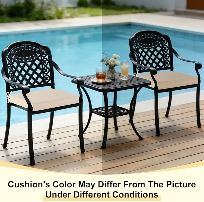 downluxe Waterproof Outdoor Chair Cushions for Patio Furniture, 22" x 22" x 3" Patio Chair Cushion with Adjustable Ties & Portable Handle, Square Outdoor Cushion with Removable Cover, Beige, 2 Pack - Image 8