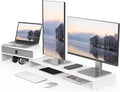 Fenge Triple Monitor Stand with Srorage Drawer, Adjustable Length and Angle | Computer Monitor Riser for 2 or 3 Monitors, Wooden Desktop Laptop Stand, Office Organizer for PC, Screen, Tablet, White by Fenge
