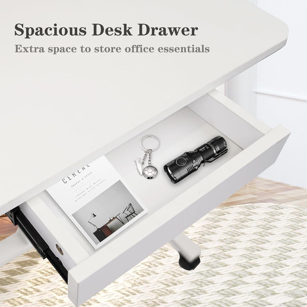 CLATINA Mobile Laptop Standing Desk, Height Adjustable Teacher Podium with Lockable Wheels, Adjustable Work Table with Drawer, Computer Cart Overbed Table for Home Office Classroom, White - Image 8