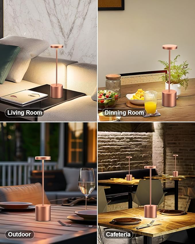 Cordless Table Lamps Rechargeable Set of 2, Portable LED Desk Lamp, 5000mAh Battery Powered Wireless Table Light - 3 Color Dimmable Lighting for Restaurant Dining Patio Outdoor Bedroom(Rose Gold) - Image 9