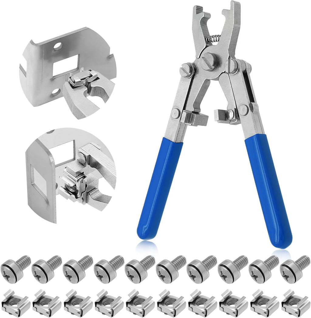 Rotable Dual Head Cage Nut Tool Kit with 10 Sets M6 Silver Rack Mount Screws - Screw Install and Remove Tool for M4 M5 M6 M8 M10 - Screw Tool Kit for Server Rack, Network Cabinet, Data Center(Blue) by GuanDaooL