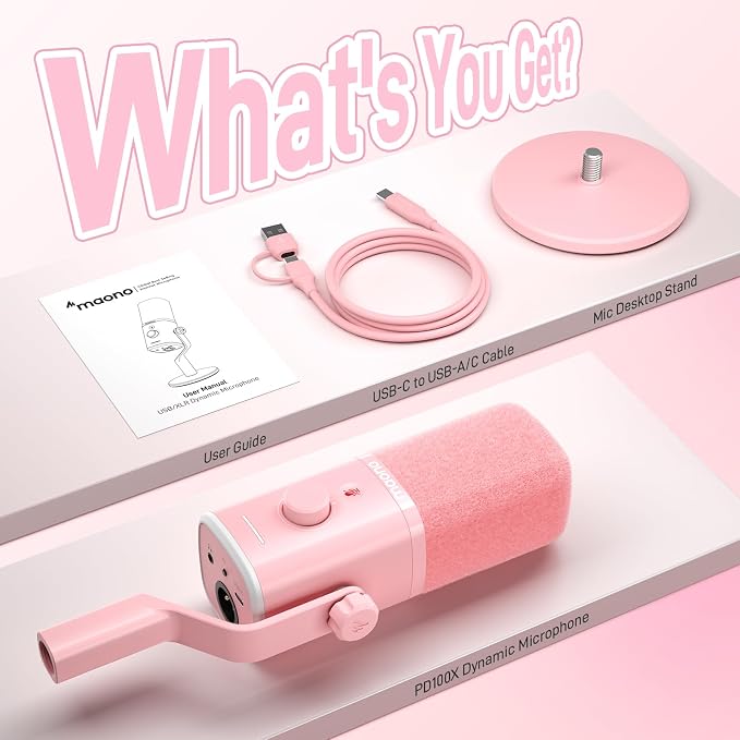 MAONO PD100X USB/XLR Podcast Microphone for PC,Gaming Streaming Dynamic Mic | Noise Reduction,Tap to Mute,Custom RGB, Maono Link Support,Volume & Gain Control,Desktop Stand,for Computer Recording, Pink - Image 8