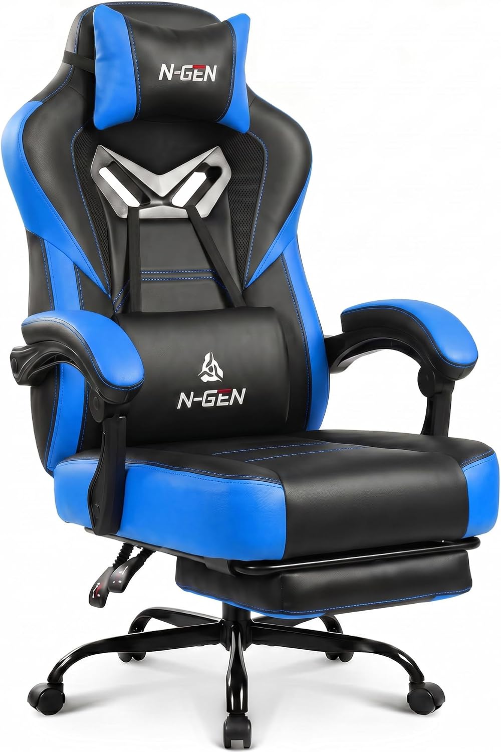 N-GEN GAMING Big & Tall Gaming Chair with Footrest, Lumbar Support, Blue by N-GEN GAMING