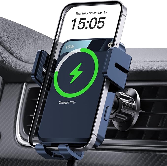 Wireless Car Charger Auto-Clamping Air Vent Car Mount 15W Fast Charging | Car Phone Holder Compatible for iPhone 17/16/15/14/13/13 Pro/12 Pro Max/12 pro/12/11/10, Samsung Galaxy Series by MOKPR