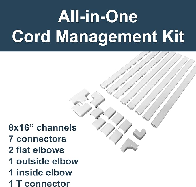 Legrand Wiremold Cordmate II 128 Inch 20 Piece Cord Cover Kit White | Cord Hider, On Wall, Self Adhesive, Hide up to 3 Cords, Cut to Size, Customizable, Cable Concealer, Sustainable Packaging - Image 2