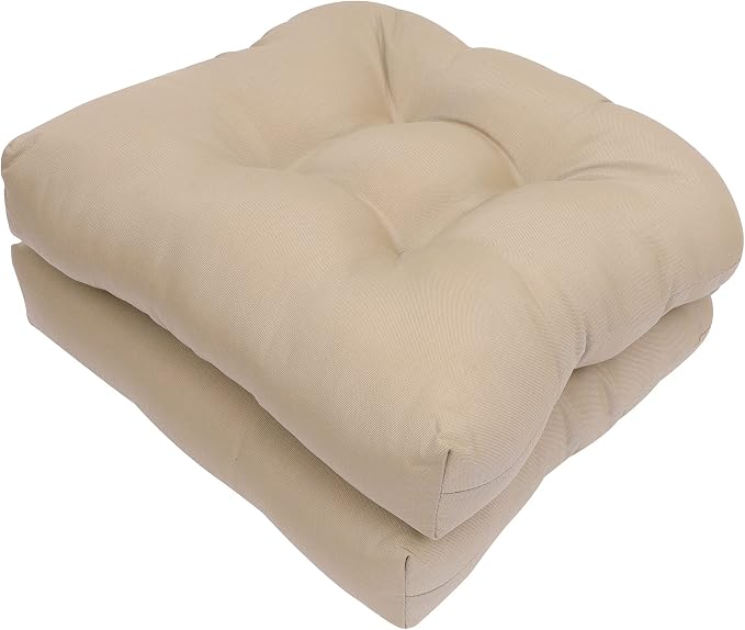 RACE LEAF Outdoor Seat Cushions Set of 2, 19" x 19" Square Patio Cushions, Plump Filling Tufted Water-Resistant Olefin Chair Seat Cushion with Ties for Non-Slip Support, Khaki by RACELEAF