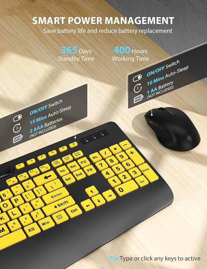 Wireless Keyboard and Mouse Combo - Large Print Ergonomic Keyboard with Wrist Rest, Phone Holder, Sleep Mode, Silent 2.4GHz Keyboard Mouse Set for Computer, Laptop, PC, Mac, Windows - Trueque - Image 6