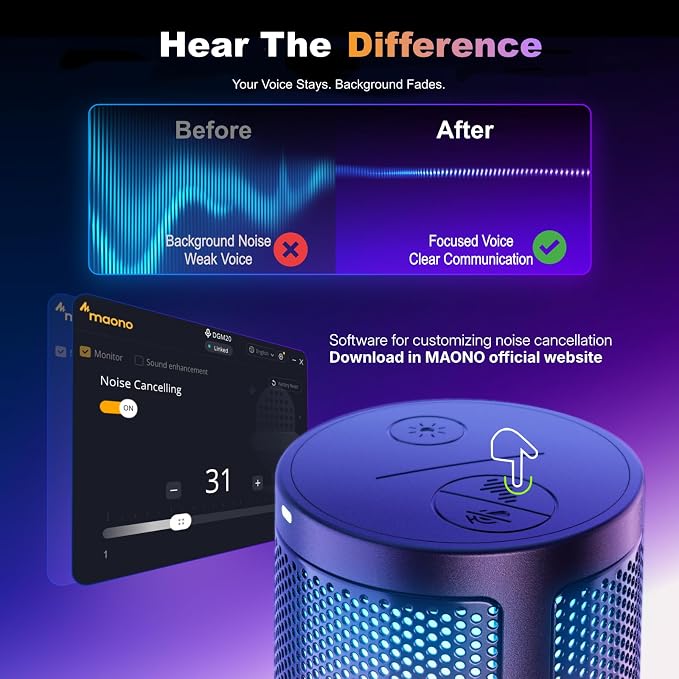 MAONO DGM20 USB Gaming Microphone for PC with Clear Voice & RGB Lighting | Noise Reduction, Tap-to-Mute, Gain Control and Plug & Play for Discord, Streaming, Podcasting, Chat and PS5/PS4 Gaming - Image 3